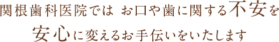 関根歯科医院では お口や歯に関する“不安”を“安心”に変えるお手伝いをいたします